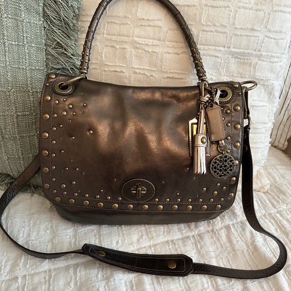 Coach Limited Edition Hampton Studded Leather Flap 15392 Bronze Rare Y2K - Picture 2 of 10